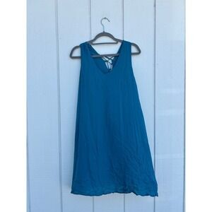 Chelsea 28 Blue, Sleeveless, A Line, Swing, Short Dress, Lace‎ Up Neckline, Sz M